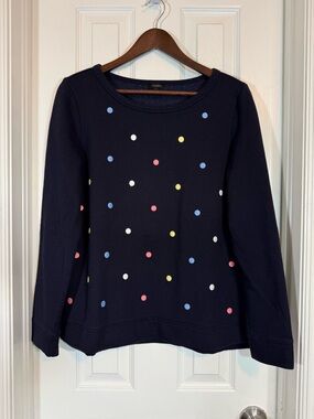 Talbots Navy Blue Multicolor Embroidered Polka Dot Crewneck Sweatshirt Size M